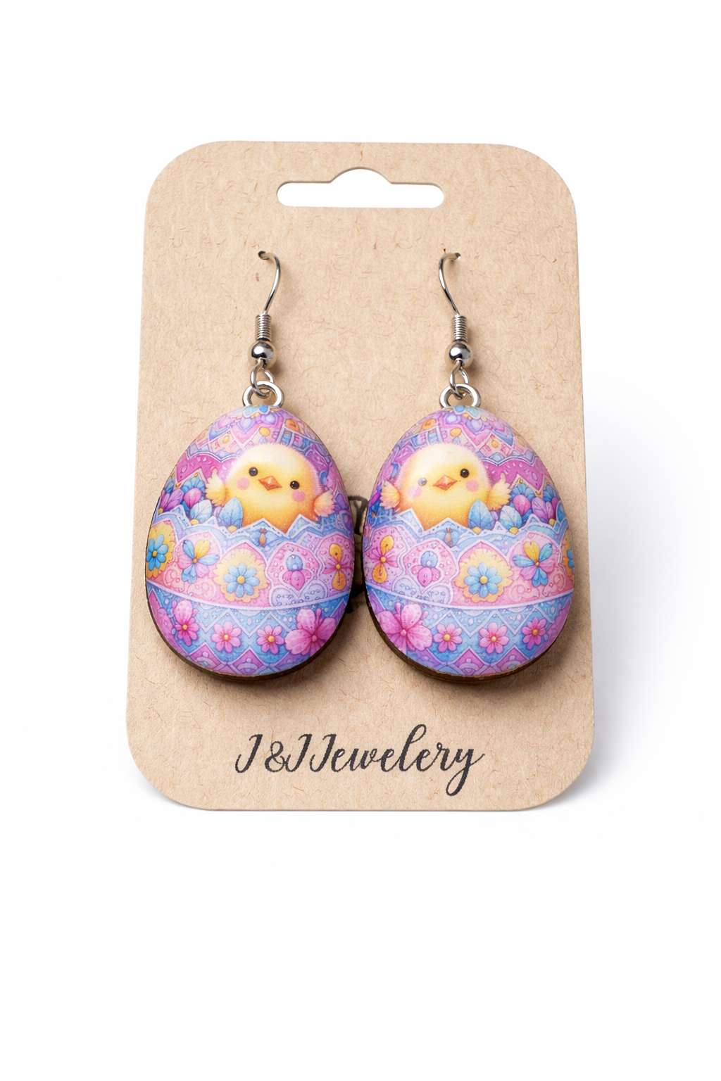 Easter Chick Egg Wood and Resin Earrings – Handmade Wood and UV Resin Spring Jewelry