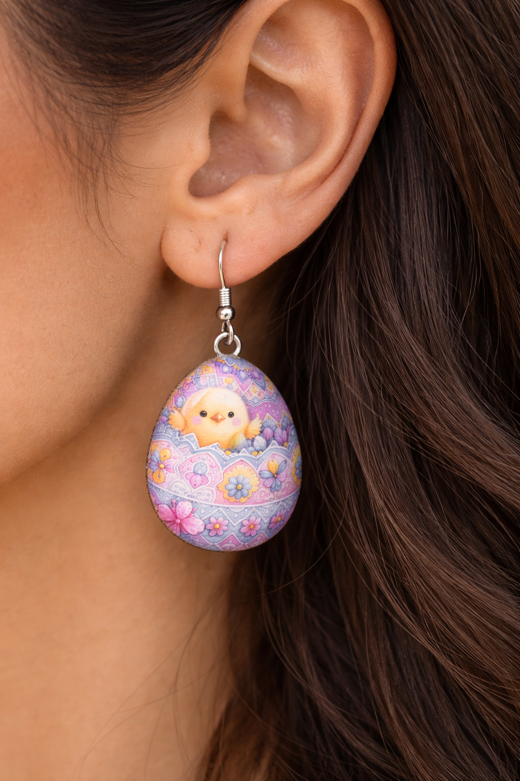 Easter Chick Egg Wood and Resin Earrings – Handmade Wood and UV Resin Spring Jewelry