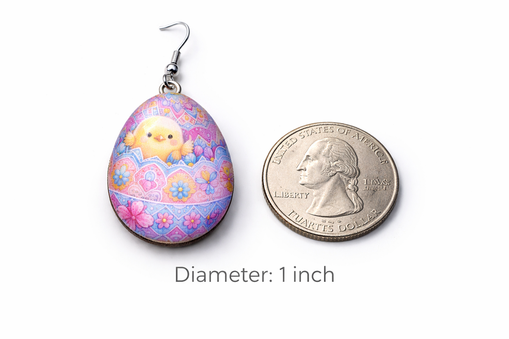 Easter Chick Egg Wood and Resin Earrings – Handmade Wood and UV Resin Spring Jewelry