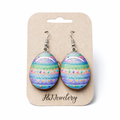 Pastel Pattern Egg Wood and Resin Earrings – Handmade Wood and UV Resin Lightweight Dangle Earrings