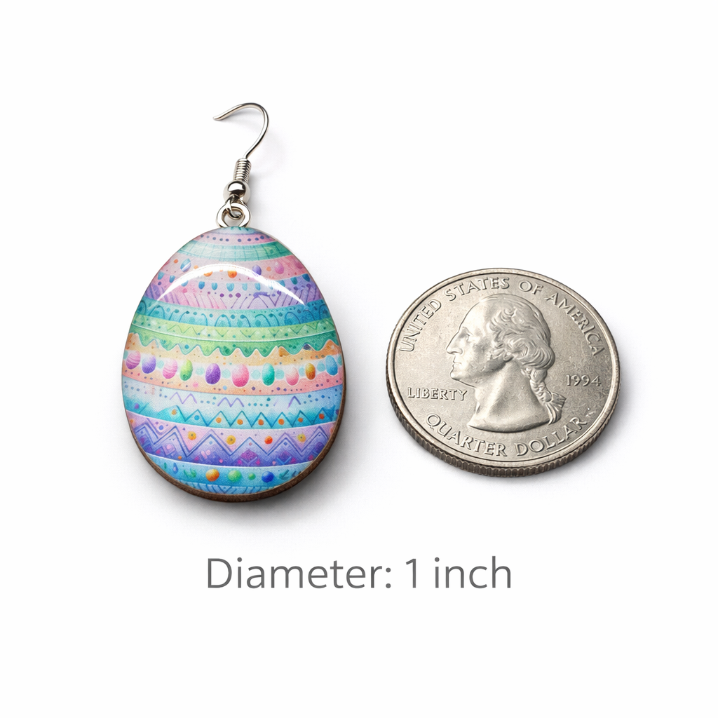 Pastel Pattern Egg Wood and Resin Earrings – Handmade Wood and UV Resin Lightweight Dangle Earrings